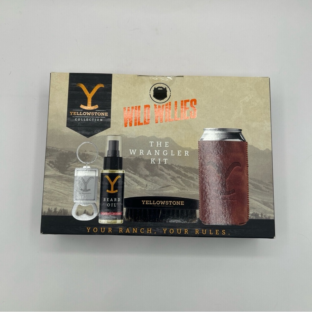 Yellowstone Wild Willies The Wrangler Beard Kit Beard oil Brush Coozie & Opener